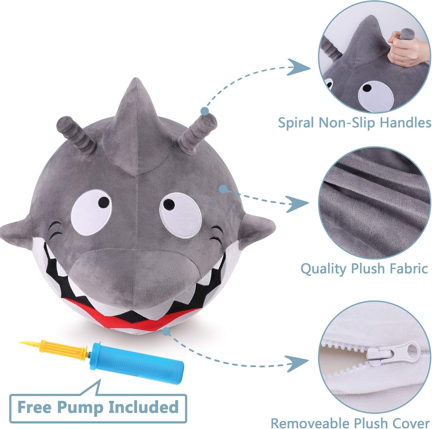 Bouncy Pals Kids White Shark Hopper Ball, Toddler Ride on Bounce Toy, Outdoor Indoor Inflatable Jumping Animal W/Handle, Bouncing Hop Jumper, Birthday Gift for 2 3 4 5 Year Old Boy Girl