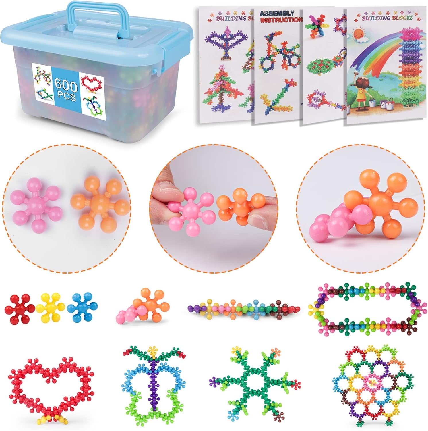 600 PCS Building Blocks Connect Toys,Interlocking Solid Plastic Educational Toys Sets for Preschool Kids Boys and Girls Aged 3+, Promote Fine Motor Skills and Sensory Development.