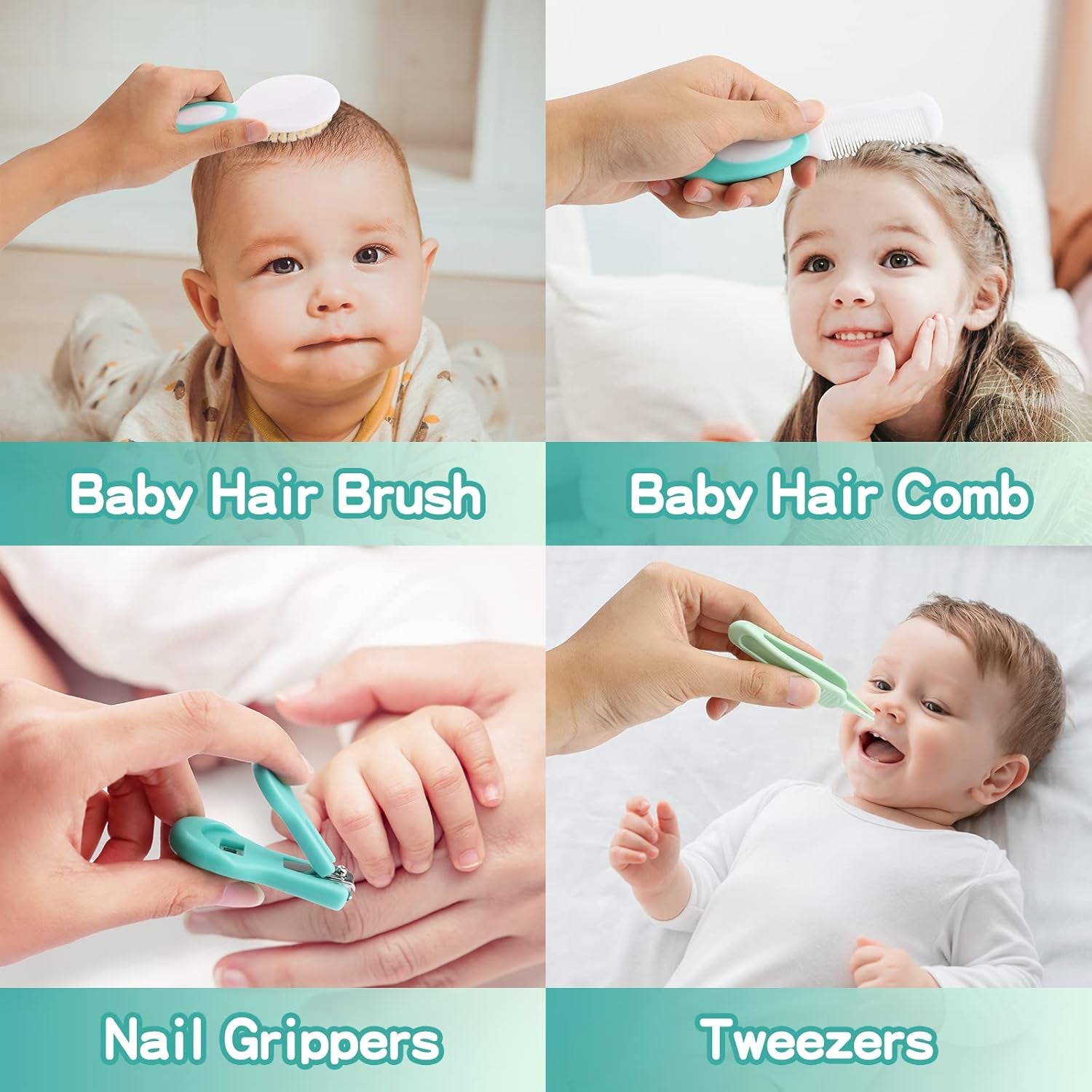 Baby Grooming Kit, Infant Safety Care Set with Baby Electric Nose Aspirator,Baby Hair Brush Comb Nail Clipper Nasal Aspirator,Baby Essentials Kit for Newborn Girls Boys (17 Pc Green Kit)