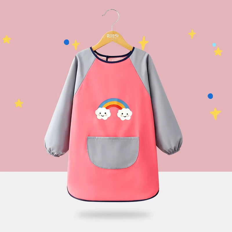 Children'S Waterproof Drawing Clothes Kindergarten Cover Dining Bib Waterproof Reverse Dressing Boys' and Girls' Aprons