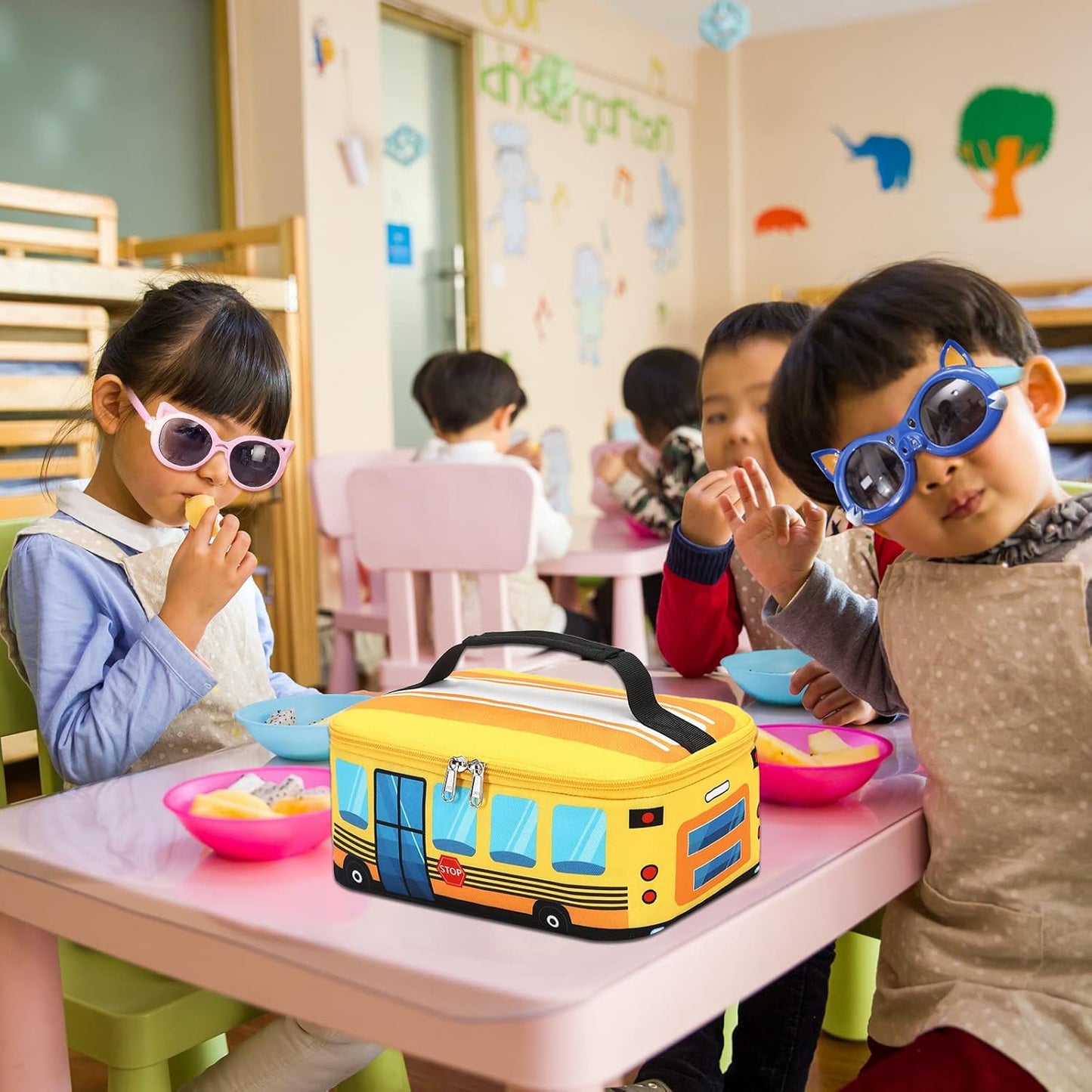 Lunch Box Kids Boys Girls Cute Insulated Lunch Box Reusable Lunch Bag Meals Tote Lunchbox for School Picnic Travel (Bus Yellow)