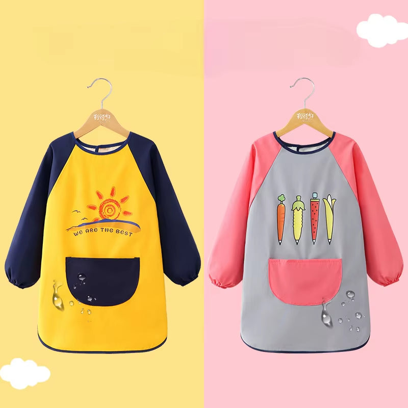 Children'S Waterproof Drawing Clothes Kindergarten Cover Dining Bib Waterproof Reverse Dressing Boys' and Girls' Aprons