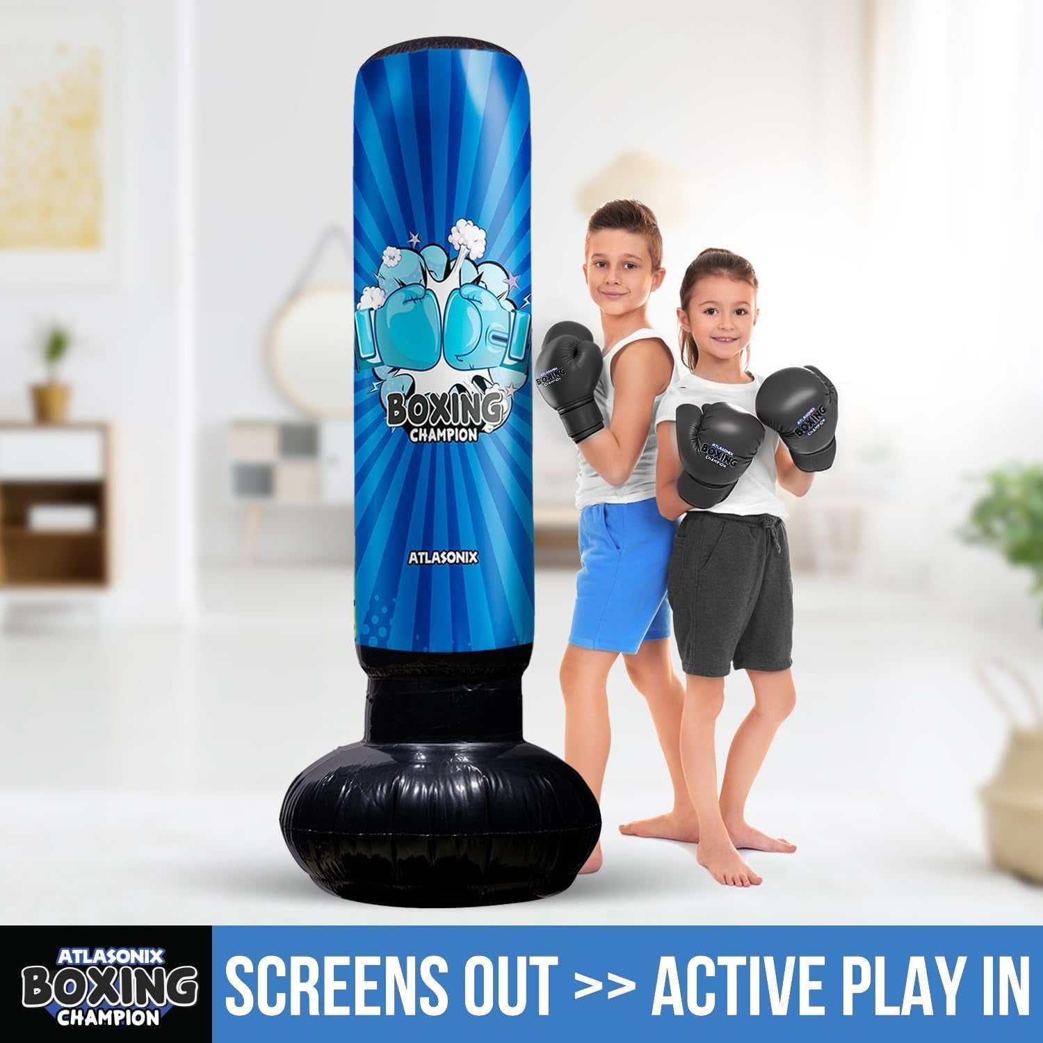 Inflatable Boxing Toy for Boys Age 4-8-12, Standing Kick Dummy, Karate Taekwondo Equipment, Fun Active Game, Birthday Party for Kids, Durable Punch Box Set
