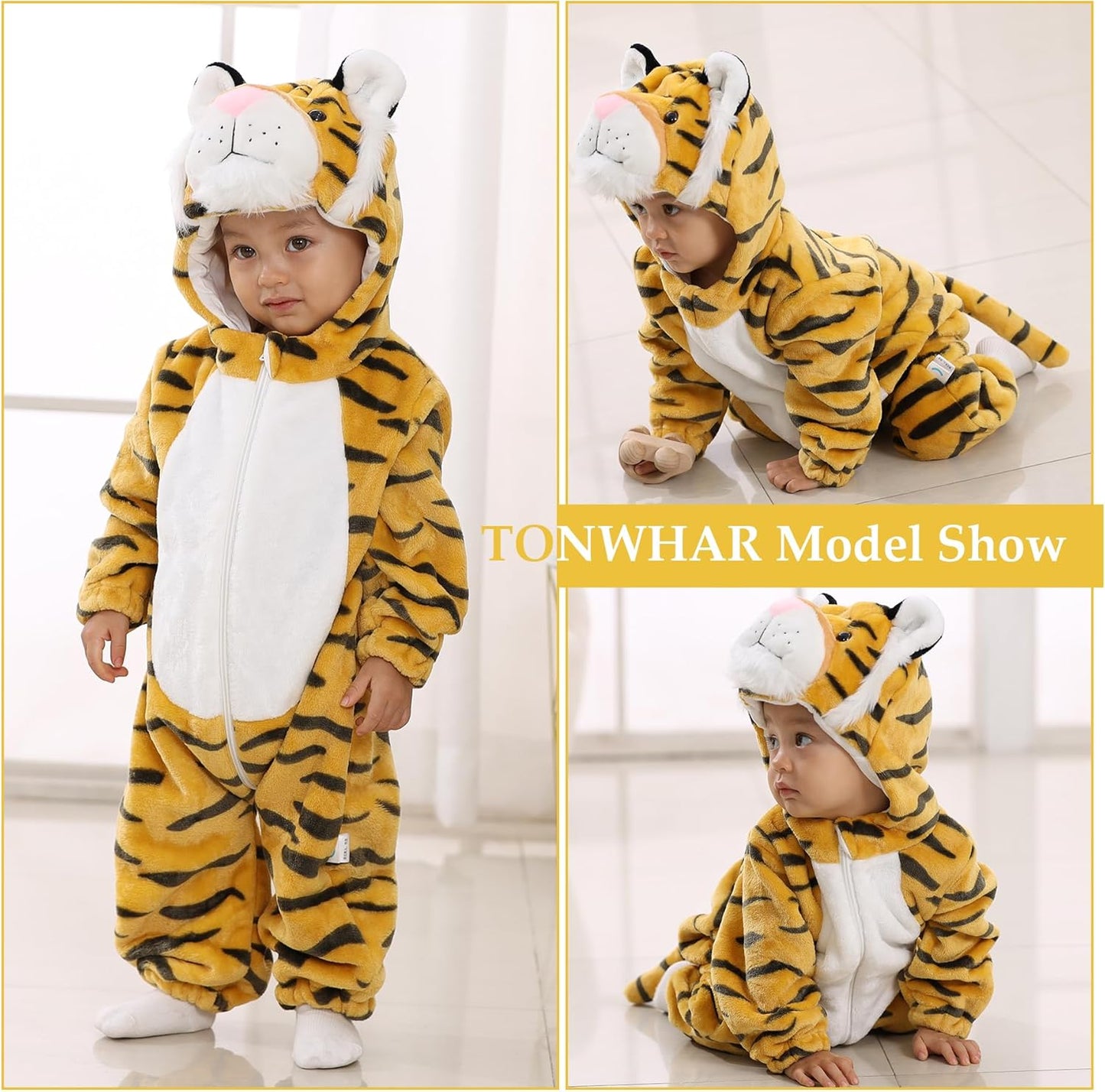 Kids' and Toddlers' Infant Tiger Dinosaur Animal Fancy Dress Costume Outfit Hooded Romper Jumpsuit