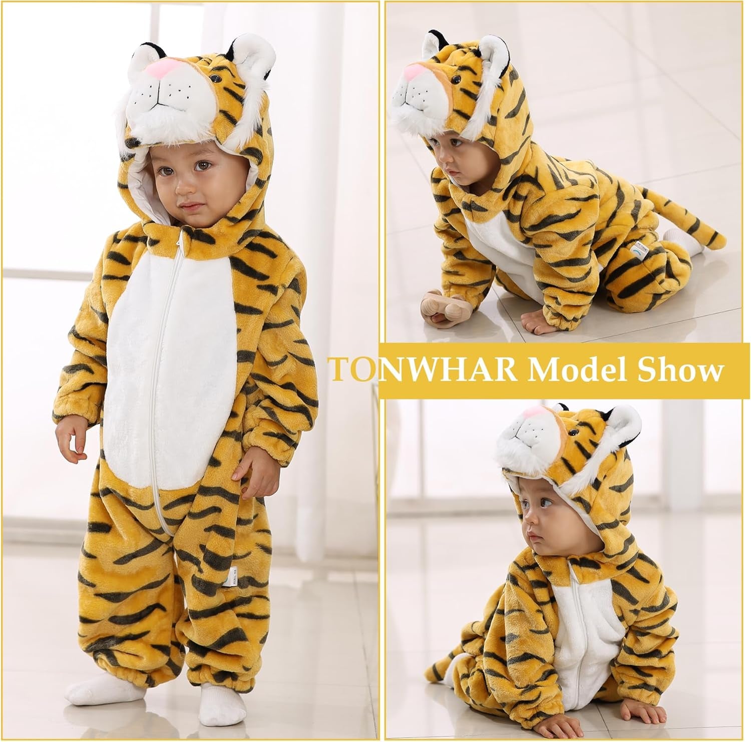Kids' and Toddlers' Infant Tiger Dinosaur Animal Fancy Dress Costume Outfit Hooded Romper Jumpsuit