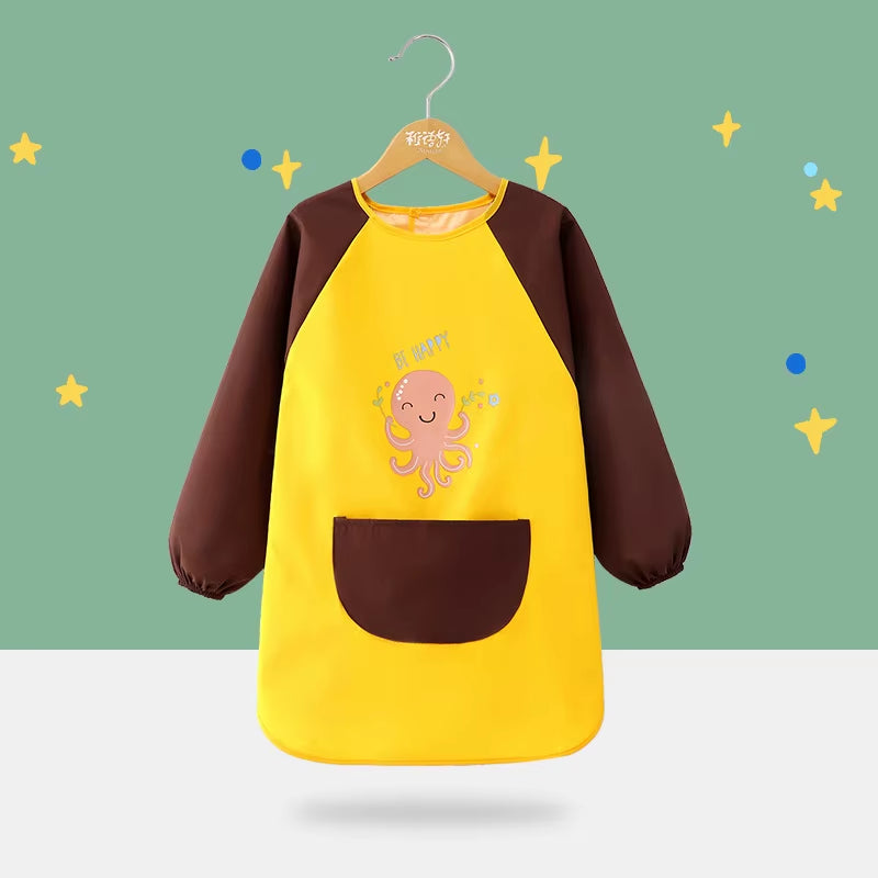 Children'S Waterproof Drawing Clothes Kindergarten Cover Dining Bib Waterproof Reverse Dressing Boys' and Girls' Aprons