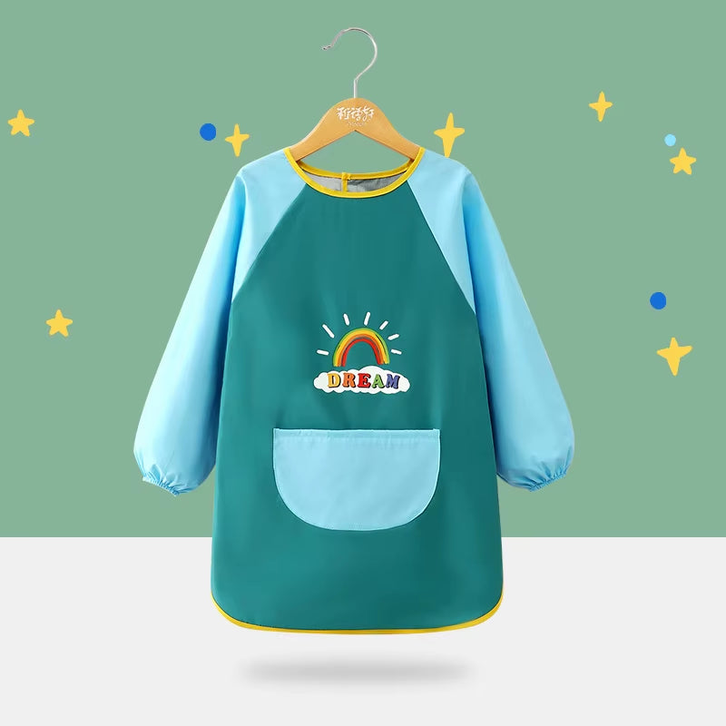 Children'S Waterproof Drawing Clothes Kindergarten Cover Dining Bib Waterproof Reverse Dressing Boys' and Girls' Aprons