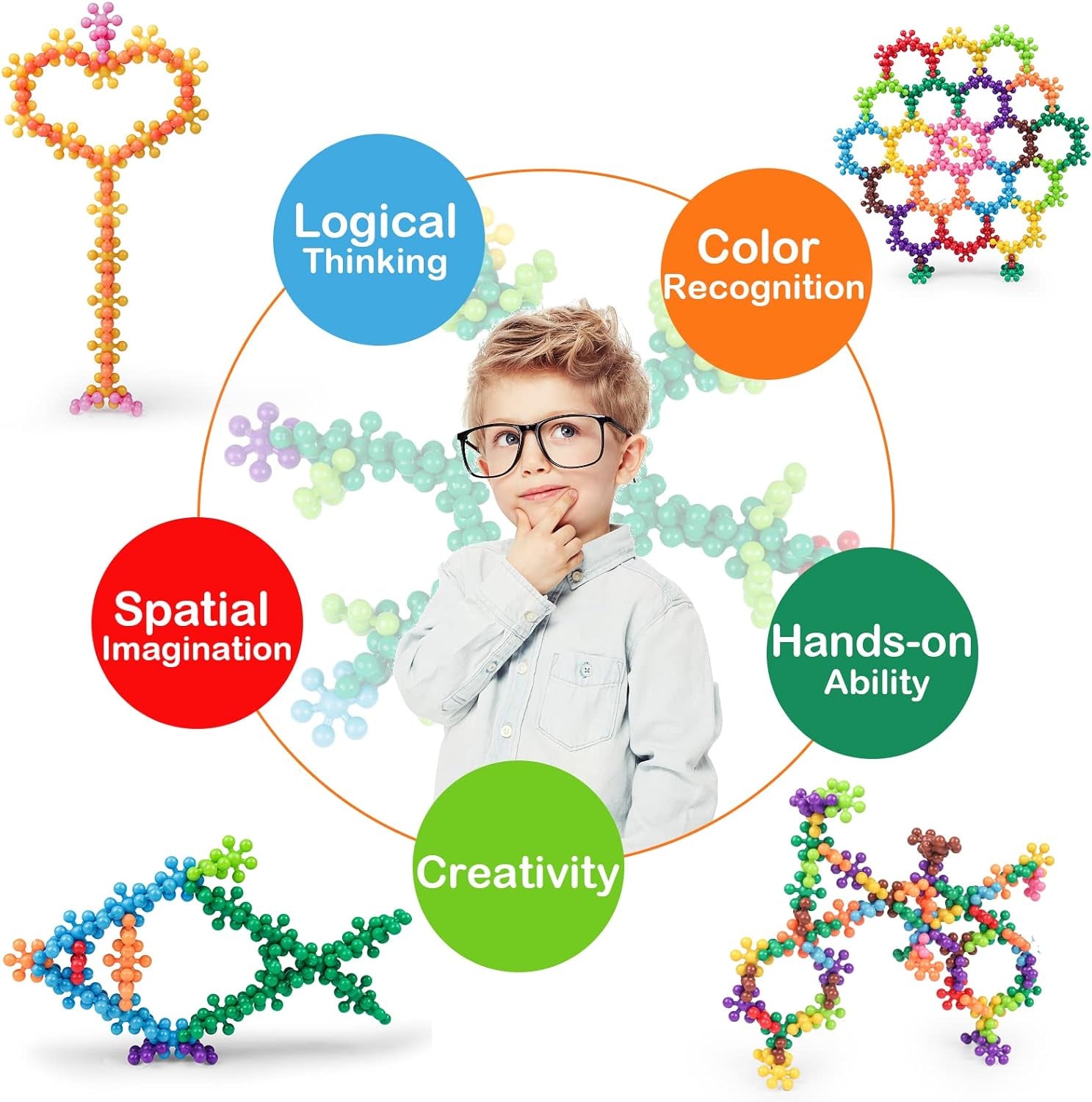 600 PCS Building Blocks Connect Toys,Interlocking Solid Plastic Educational Toys Sets for Preschool Kids Boys and Girls Aged 3+, Promote Fine Motor Skills and Sensory Development.