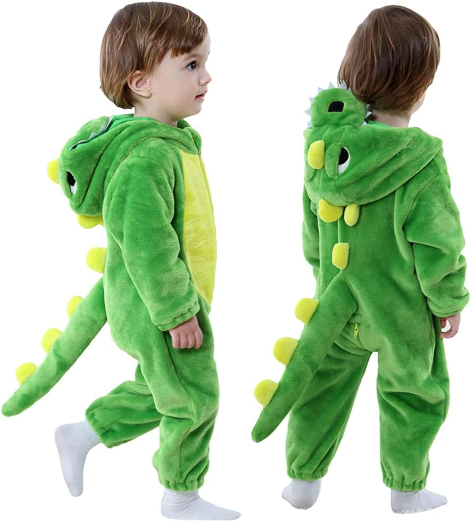 Toddler Infant Dinosaur Costume Flannel Hooded Onesies Soft Animal Romper Outfits Gift