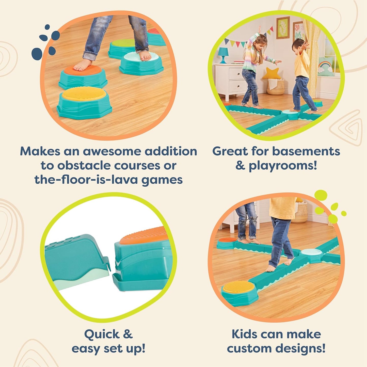 – Balance Beam for Kids – Interlocking Balancing Beams – 5 Sensory Pads & 8 Beams – Active Play for Toddlers, Kids – 3 Years + – Balance & Build Set