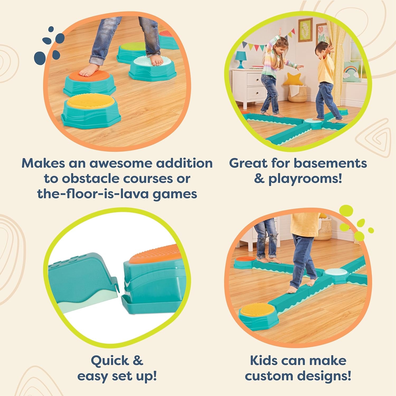 – Balance Beam for Kids – Interlocking Balancing Beams – 5 Sensory Pads & 8 Beams – Active Play for Toddlers, Kids – 3 Years + – Balance & Build Set