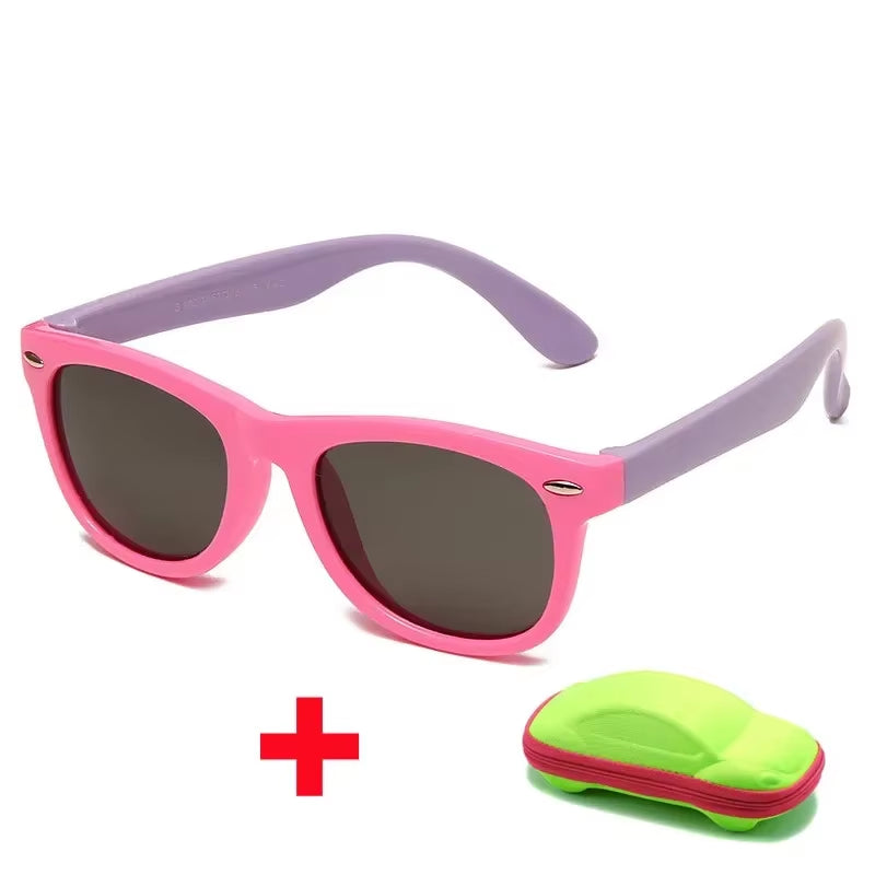 Baby Silicone Sunglasses with Glasses Box Boys Girls Outdoor Goggles Sun Glasses AC Lens Safety Glasses and Cases Gift for Kids