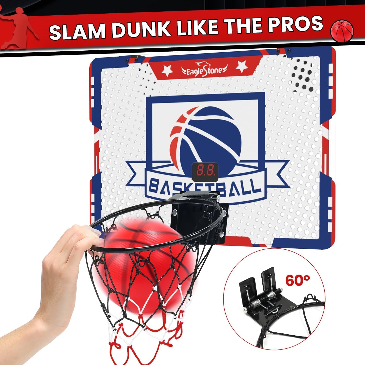 Kids Indoor Basketball Hoop, 4 Balls Mini Basketball Toy for Toddlers, with Electronic Scoreboard over the Door Room Wall Basketball Hoop Goal Boys Girls Gift for Age 3 4 5 6 7 8 9 10