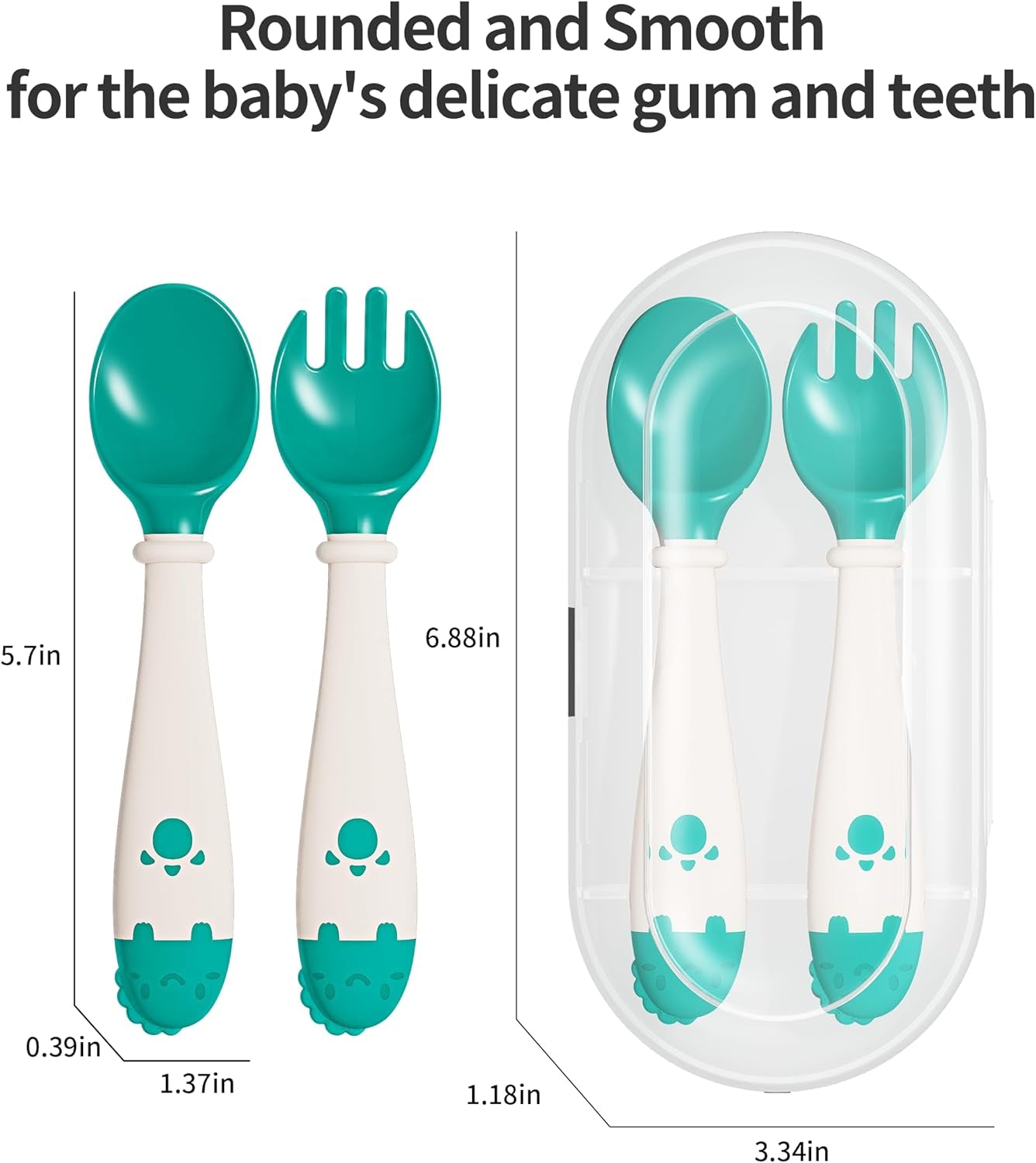 Toddler Utensils, Self-Feeding Flatware Set Withtravel Case, Baby Spoons and Forks with Silicone Bendable Handle, Easy Grip Heat-Resistant, Ideal for Kids, Stage 2 (Green)