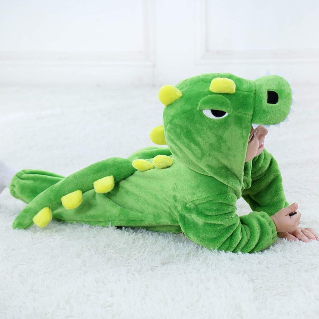 Toddler Infant Dinosaur Costume Flannel Hooded Onesies Soft Animal Romper Outfits Gift