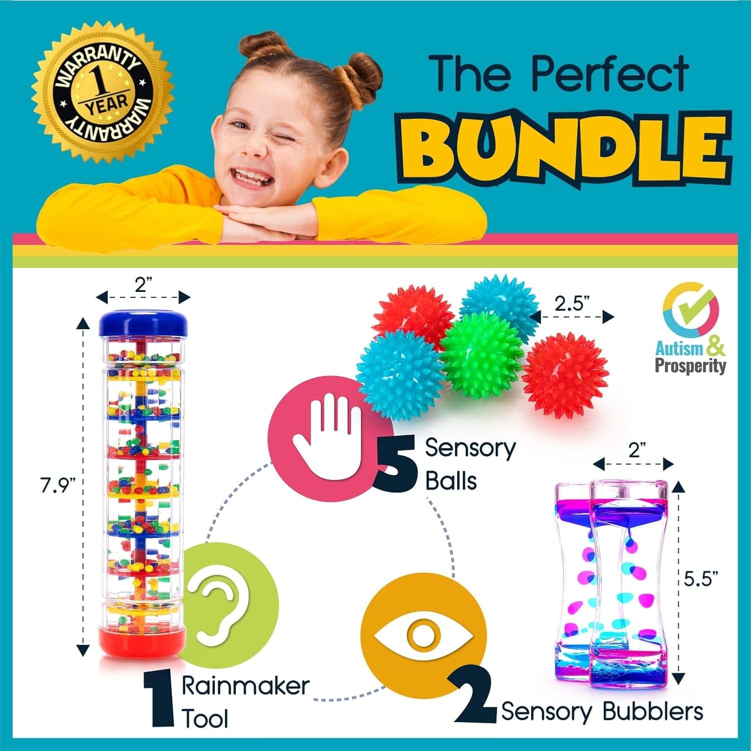 Kids Toys All-Around Sensory Stim Alt Autistic Children Set, ASD Boys Girl Teen Rainmaker Bubbler Balls Special Needs No 1-3 Toddlers Age 3 4 5-7 8-12 Years Old Products Gifts Game