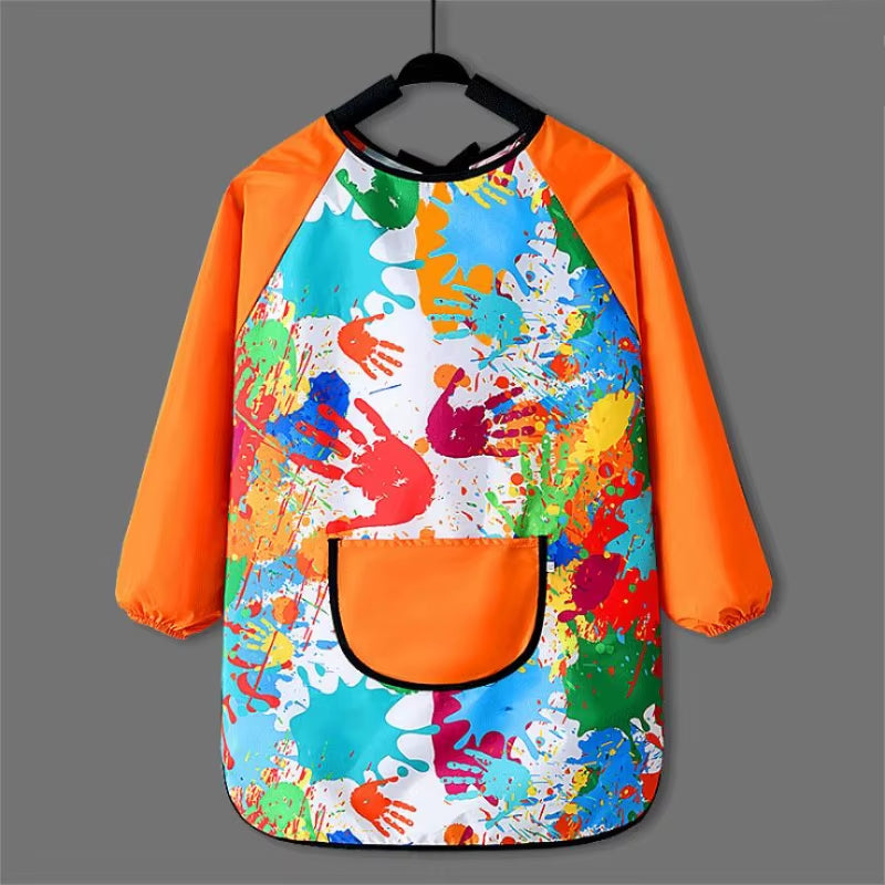 Children'S Painting Waterproof Long Sleeved Cover Kindergarten Art Painting Reverse Dressing Baby Eating Bib Kids Apron