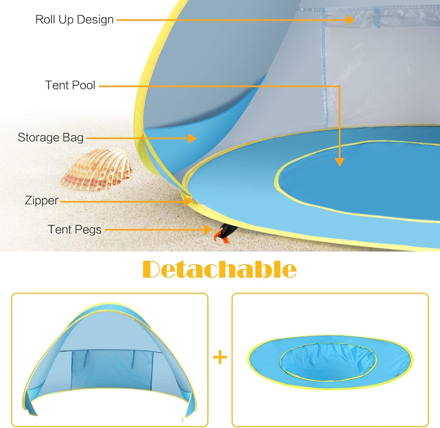 Baby Pool Tent, UV Protection Infant Pop up Sun Shelters Shade