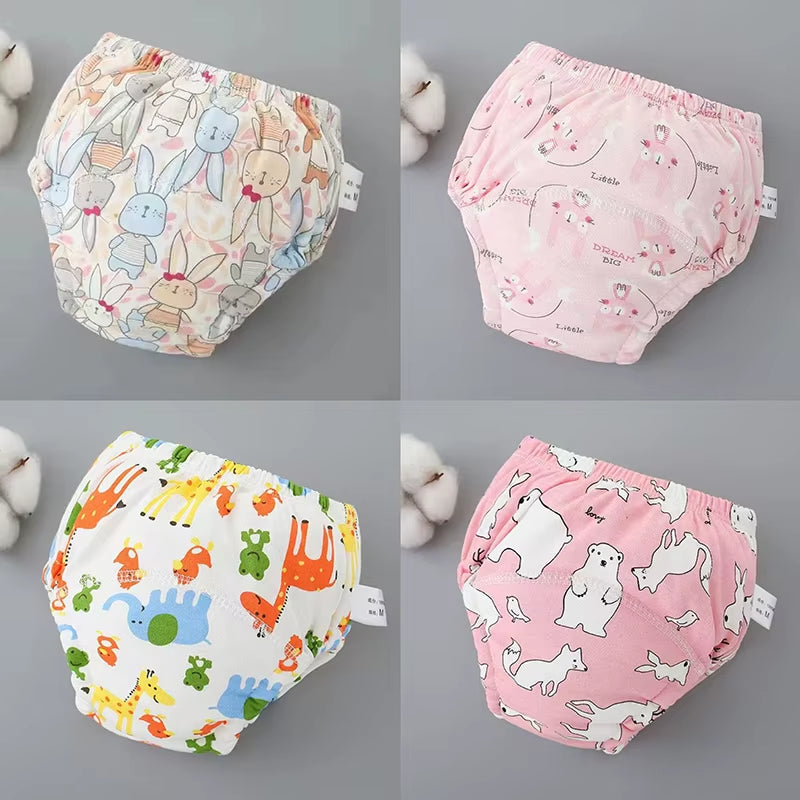 4PCS Baby Waterproof Diapers Pee Shorts Underwears Reusable Soft Ecological Cotton Toddler Potty Training Pants for Boys Girls