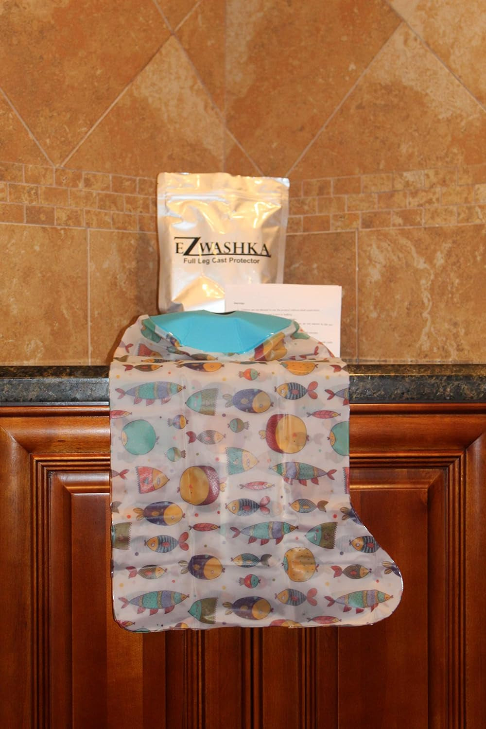 Kids Cast Cover for Showering Foot –Waterproof Reusable Cast Protector for Toddlers and Little Kids Cute Design with Fishes – Toddler-Little Kid Size