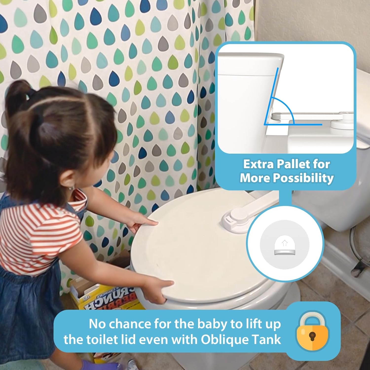 Toilet Locks Baby Proof, Baby Proofing Toilet Seat Lock with Extra Pallet Fit for Most Standard Toilet, Easy Intallation Toilet Lid Lock for Child Safety with 1 Extra 3M Adhesive((1 Pack)