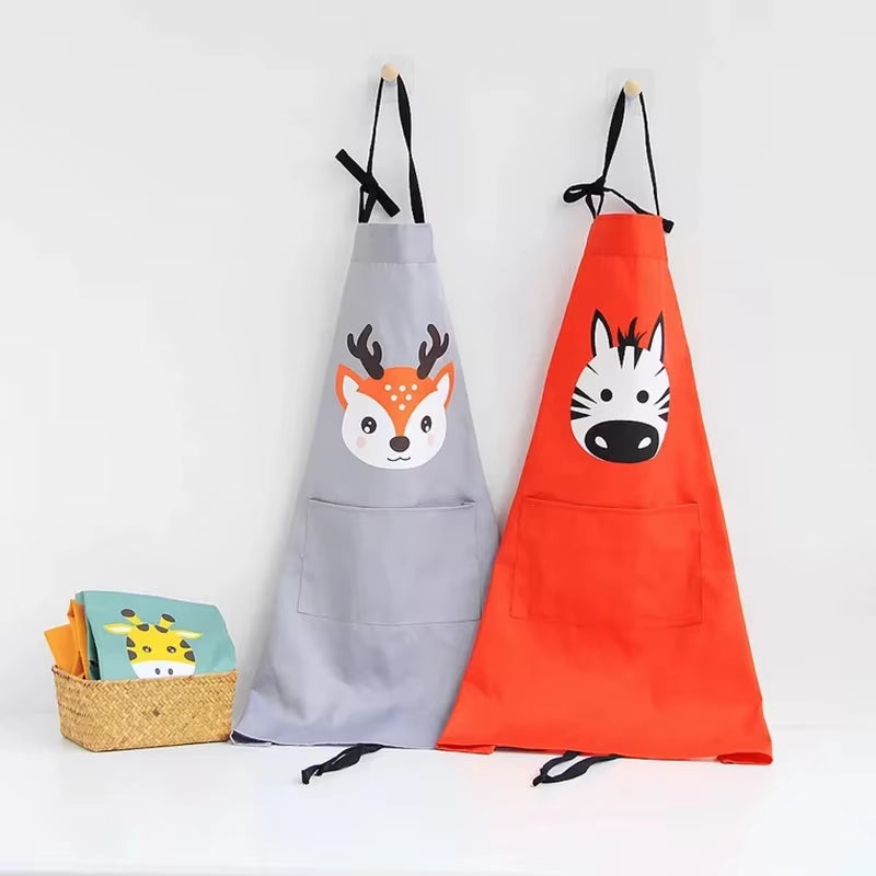 Kids Cartoon Apron Kitchen Apron Waterproof Cotton Linen Cloth Restaurant Cooking BBQ Bib Kids Apron Home Cleaning Tools