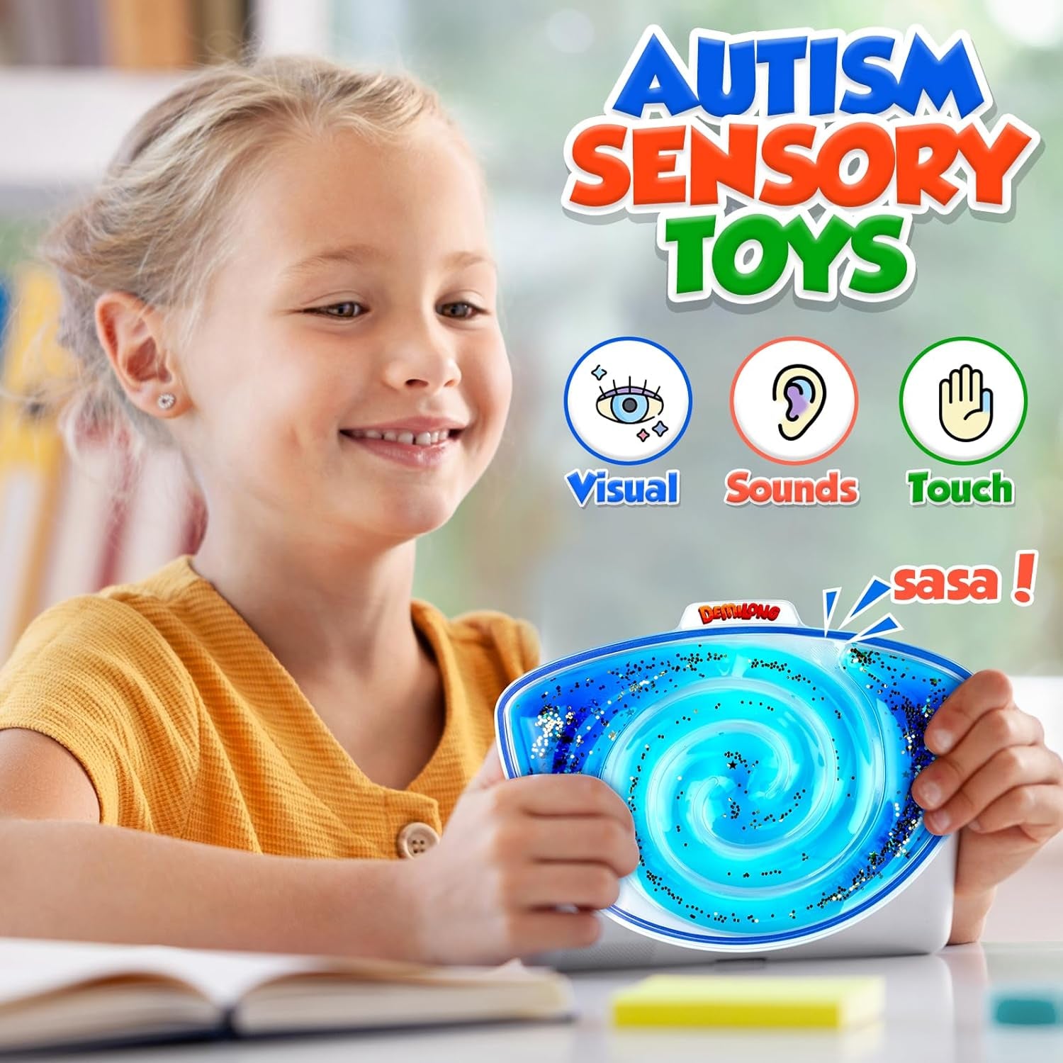 Squishy Sensory Toys for Kids - 4 Pack Fidget Toy Sensory Maze for Autism - Stress Anxiety Relief Toys for Calm down - Sensory Fidget Toy Filled Goo, Glitter, Easter Prizes for Kids Classroom