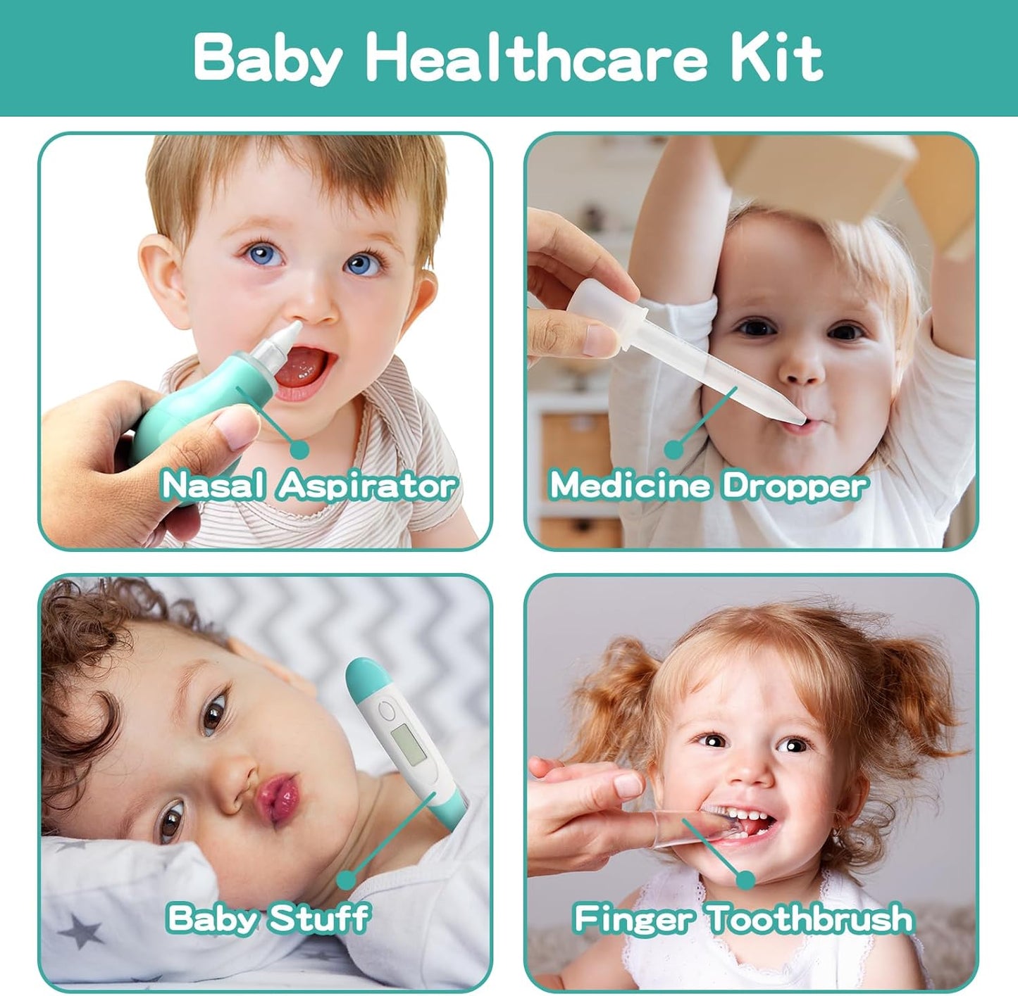 Baby Grooming Kit, Infant Safety Care Set with Baby Electric Nose Aspirator,Baby Hair Brush Comb Nail Clipper Nasal Aspirator,Baby Essentials Kit for Newborn Girls Boys (17 Pc Green Kit)