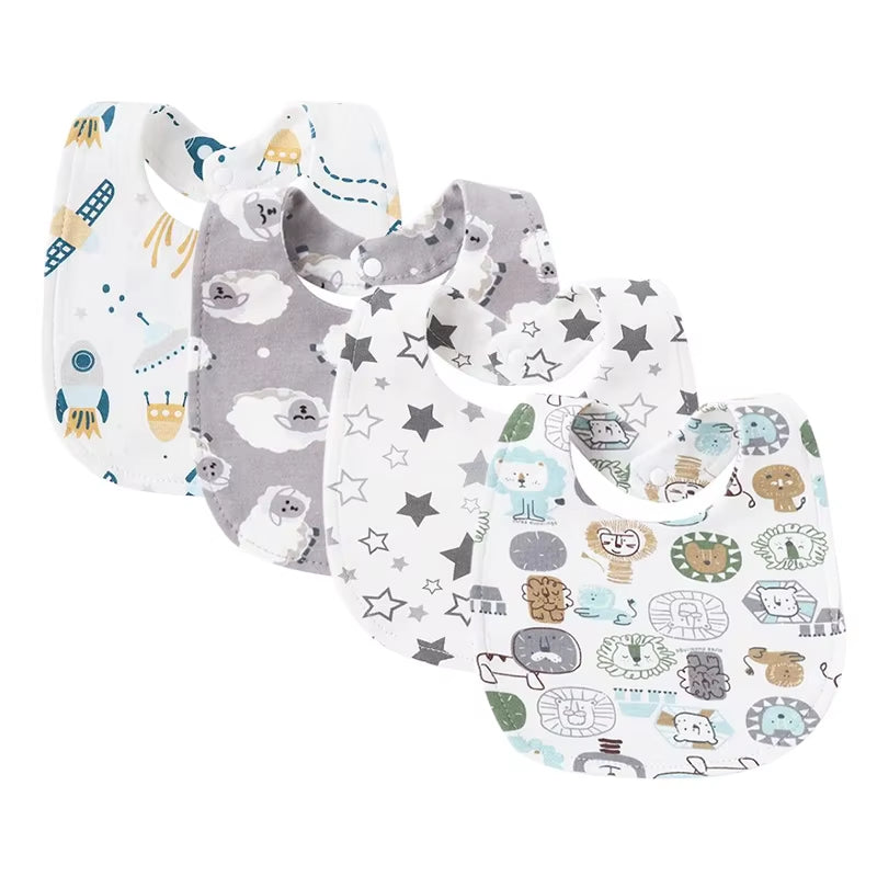 4 Pcs/Lot Baby Bibs Printed Striped Infant Saliva Towel Girl Boy Double Layer Cotton Saliva Pocket Absorbent Newborn Burp Cloths