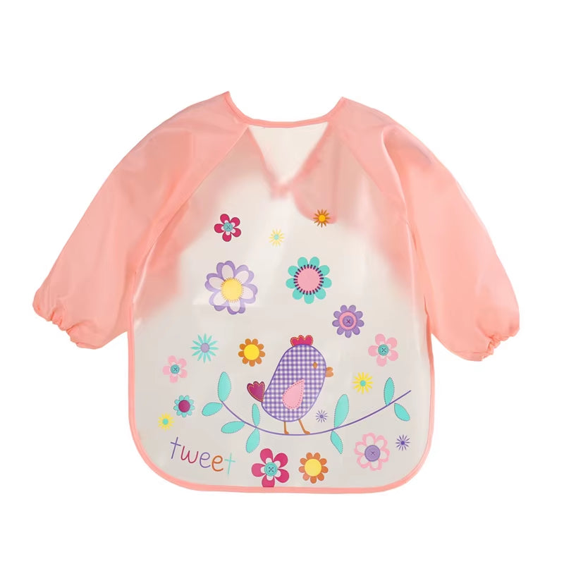 0-3 Years Baby EVA Waterproof Anti-Dirty Bib Long Sleeve Strap Coat Dirt Proof Soft Feeding Bib Cute Cartoon Pattern Burp Cloths