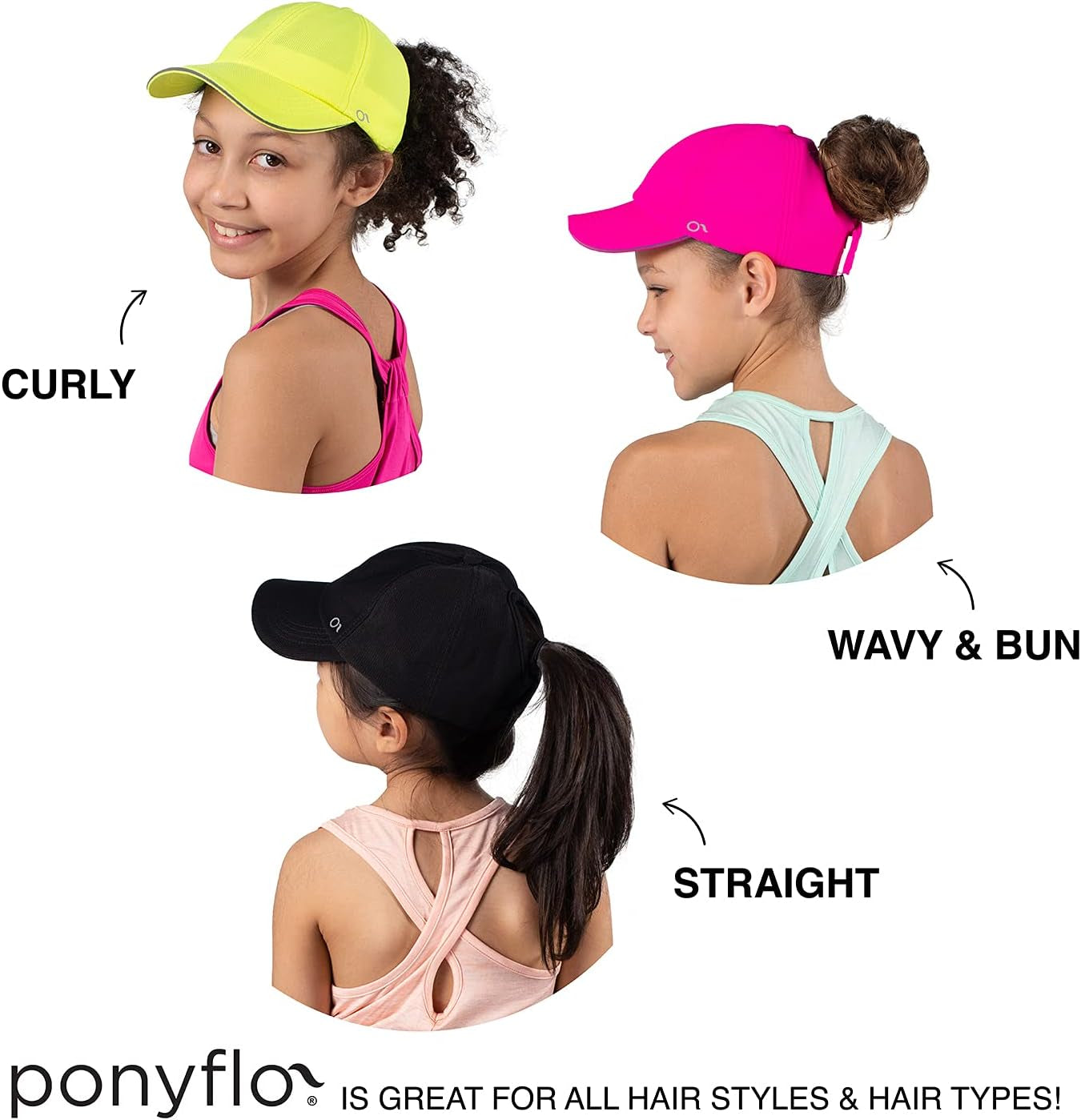 Kids Active Ponytail Hat - Ponytail Cap, Girls Baseball Hat, Full Back Opening, Cute Hats for Girls Ages 7-12 Years
