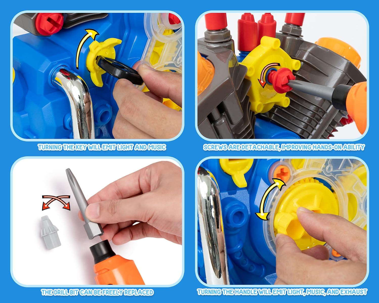 Engine Building Kit, Kids Mechanic Repair Set for Kids Motorcycle Engine,Take Apart Toys-42Pc Playset,Stem Engine Model Kit Toy with Cool Lights&Sounds,Educational Toys for 3+ Year Old (Blue)