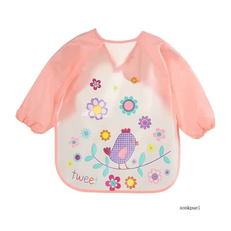 0-3 Years Baby EVA Waterproof Anti-Dirty Bib Long Sleeve Strap Coat Dirt Proof Soft Feeding Bib Cute Cartoon Pattern Burp Cloths