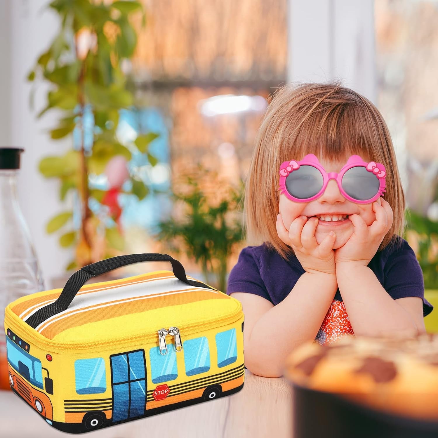 Lunch Box Kids Boys Girls Cute Insulated Lunch Box Reusable Lunch Bag Meals Tote Lunchbox for School Picnic Travel (Bus Yellow)