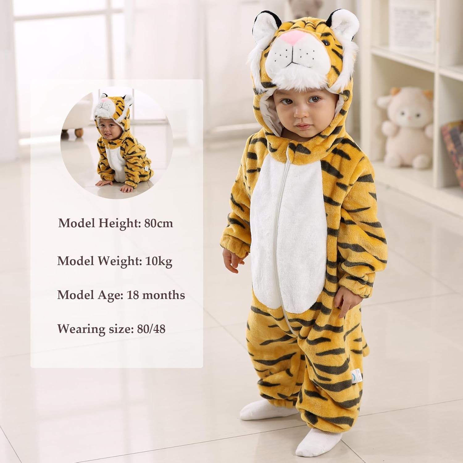 Kids' and Toddlers' Infant Tiger Dinosaur Animal Fancy Dress Costume Outfit Hooded Romper Jumpsuit