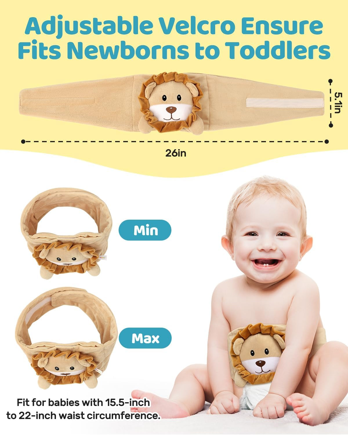 Baby Belly Band for Gas and Colic Relief, Flaxseed Baby Heated Tummy Wrap for Infants Colic Calm, Baby Heating Pad with Natural Warmth, Stomach Relief for Newborns to Toddlers for Fussy Infants (Lion)
