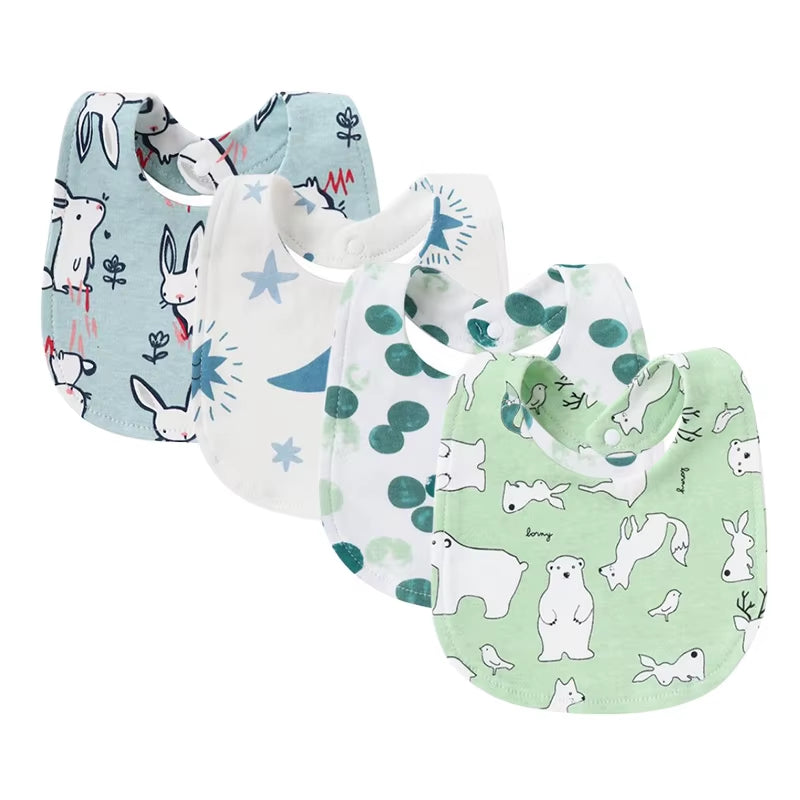 4 Pcs/Lot Baby Bibs Printed Striped Infant Saliva Towel Girl Boy Double Layer Cotton Saliva Pocket Absorbent Newborn Burp Cloths