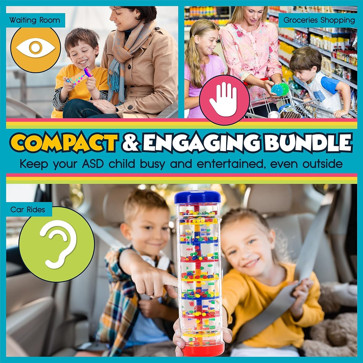 Kids Toys All-Around Sensory Stim Alt Autistic Children Set, ASD Boys Girl Teen Rainmaker Bubbler Balls Special Needs No 1-3 Toddlers Age 3 4 5-7 8-12 Years Old Products Gifts Game