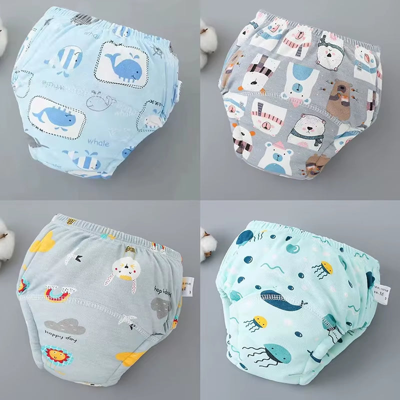 4PCS Baby Waterproof Diapers Pee Shorts Underwears Reusable Soft Ecological Cotton Toddler Potty Training Pants for Boys Girls