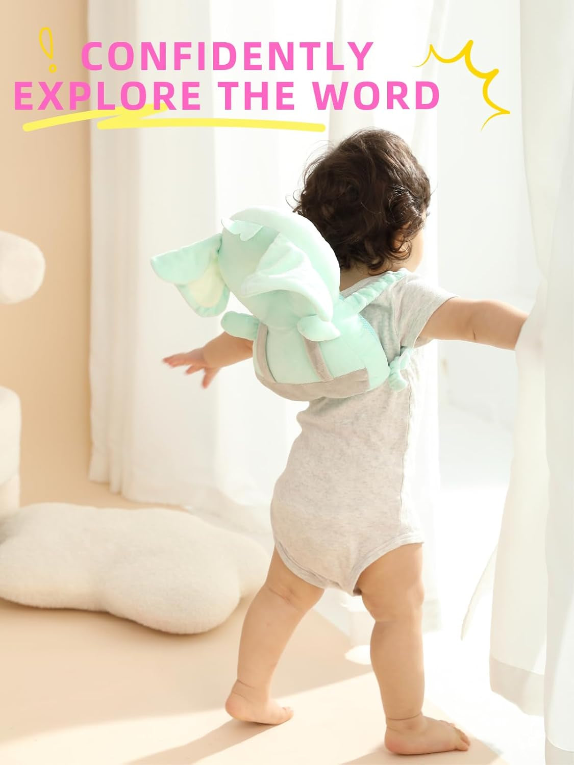 Baby Head Protector,Anti Fall Pillow Backpack for Sitting Crawling Walking,2 Pairs Anti-Slip Socks,Adjustable Toddlers Safety Pad Cushion