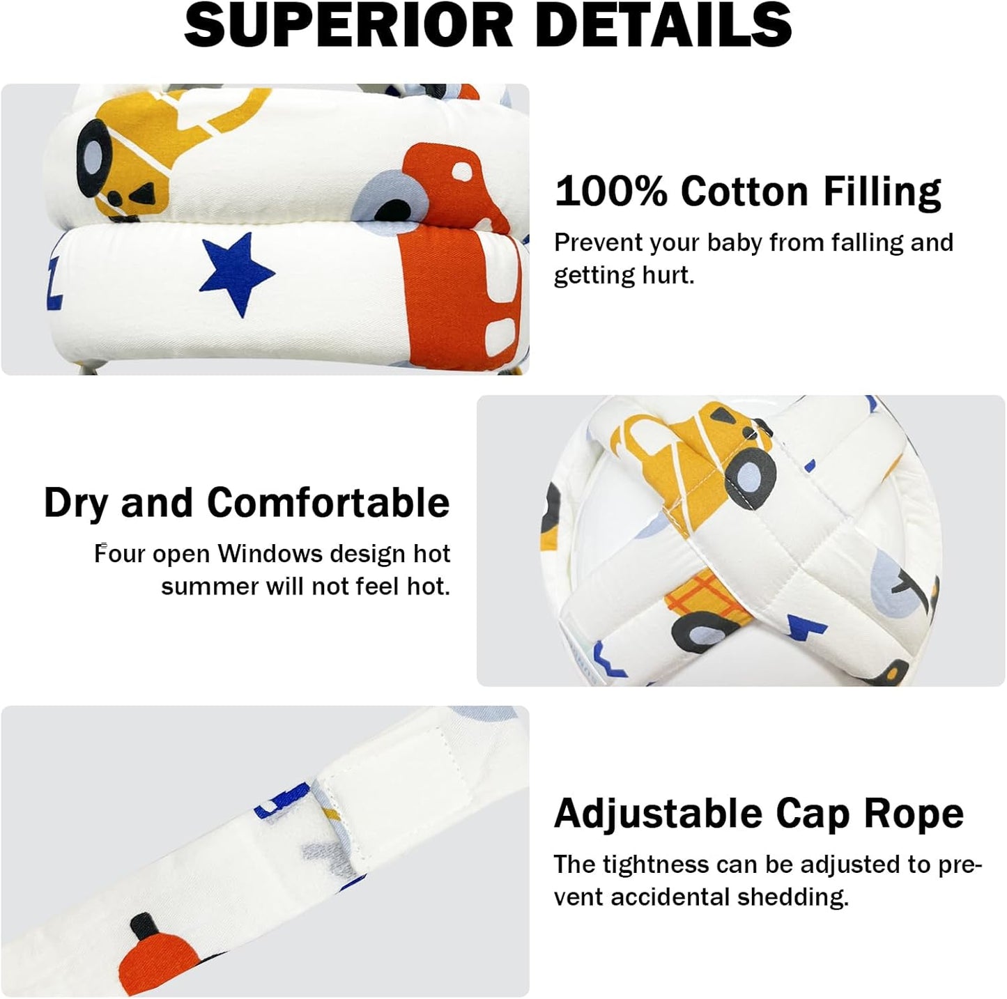 Baby Head Protector for Crawling Walking, Baby Helmet Adjustable No Bumps and Soft Cushion, Infant Safety Cap for Kid Learning to Walk