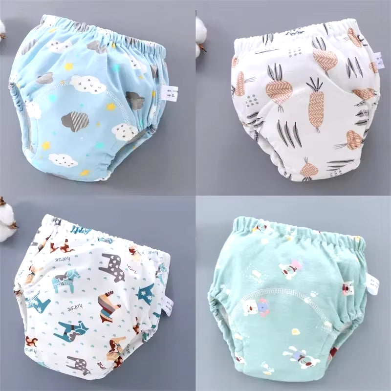 4PCS Baby Waterproof Diapers Pee Shorts Underwears Reusable Soft Ecological Cotton Toddler Potty Training Pants for Boys Girls