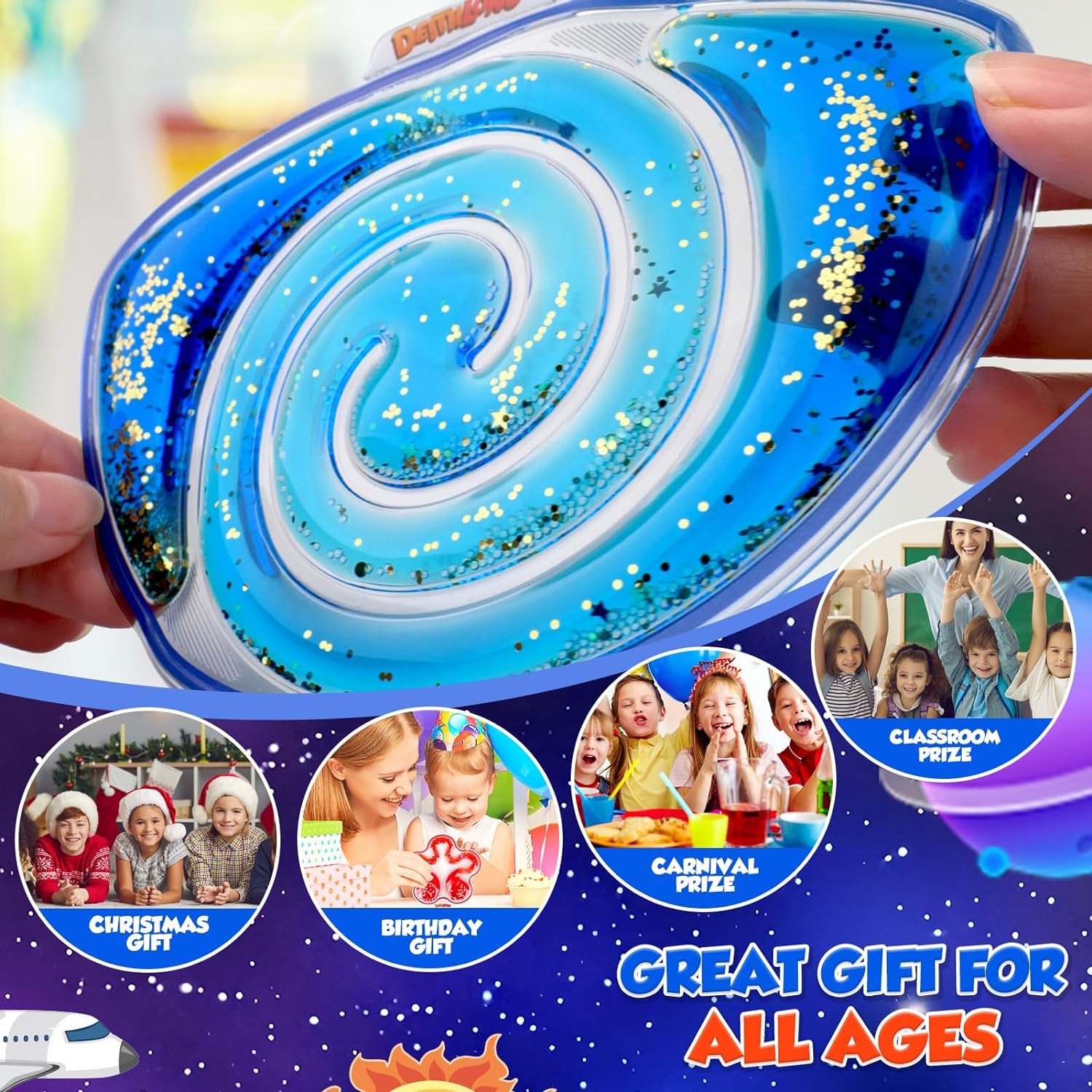 Squishy Sensory Toys for Kids - 4 Pack Fidget Toy Sensory Maze for Autism - Stress Anxiety Relief Toys for Calm down - Sensory Fidget Toy Filled Goo, Glitter, Easter Prizes for Kids Classroom