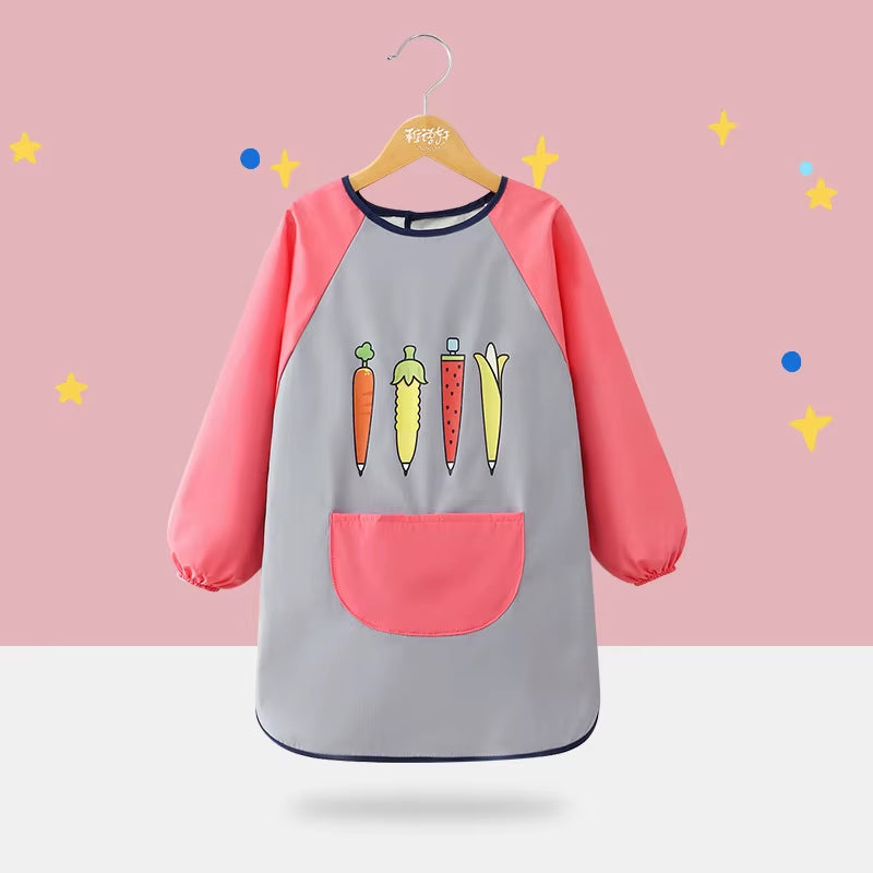 Children'S Waterproof Drawing Clothes Kindergarten Cover Dining Bib Waterproof Reverse Dressing Boys' and Girls' Aprons