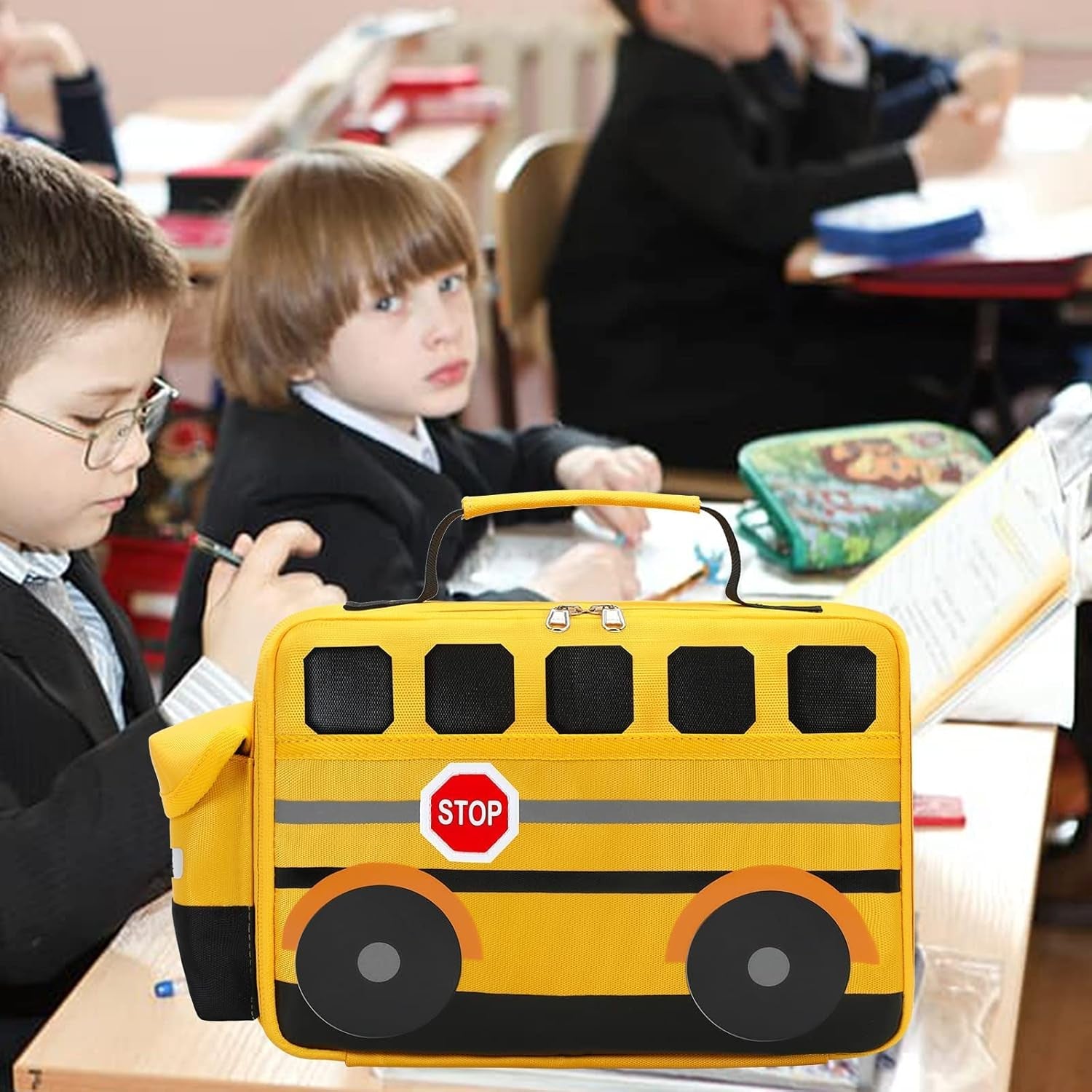 Insulated Lunch Box for Kids Boys Girls School Lunch Bags Reusable Cooler Thermal Meal Tote for Picnic (Yellow School Bus)