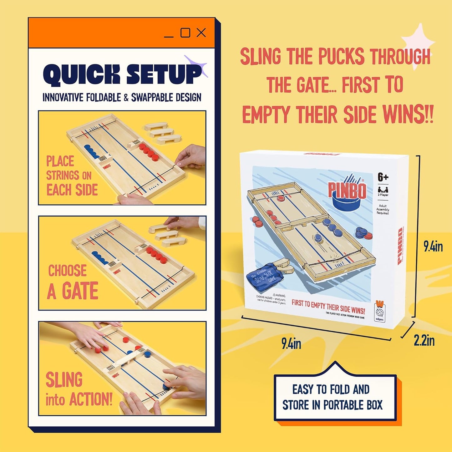 The Classic Slingshot Game - Fast Action Two Player Foldable Game for Ages 6 and Up. Spare Parts Included