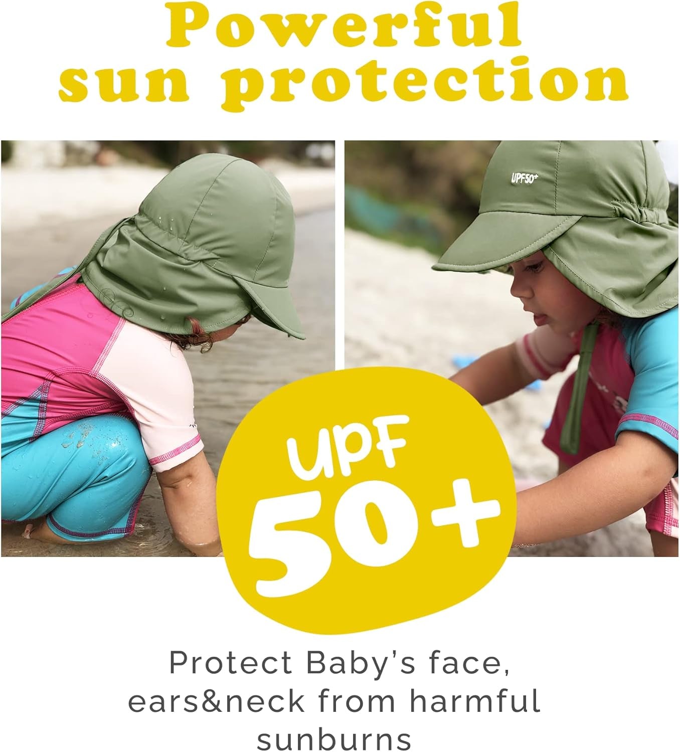 Baby Sun Hat with Neck Flap UPF 50+ Adjustable Baby Boys Girls Summer Beach Hat for Traveling Swim Hat