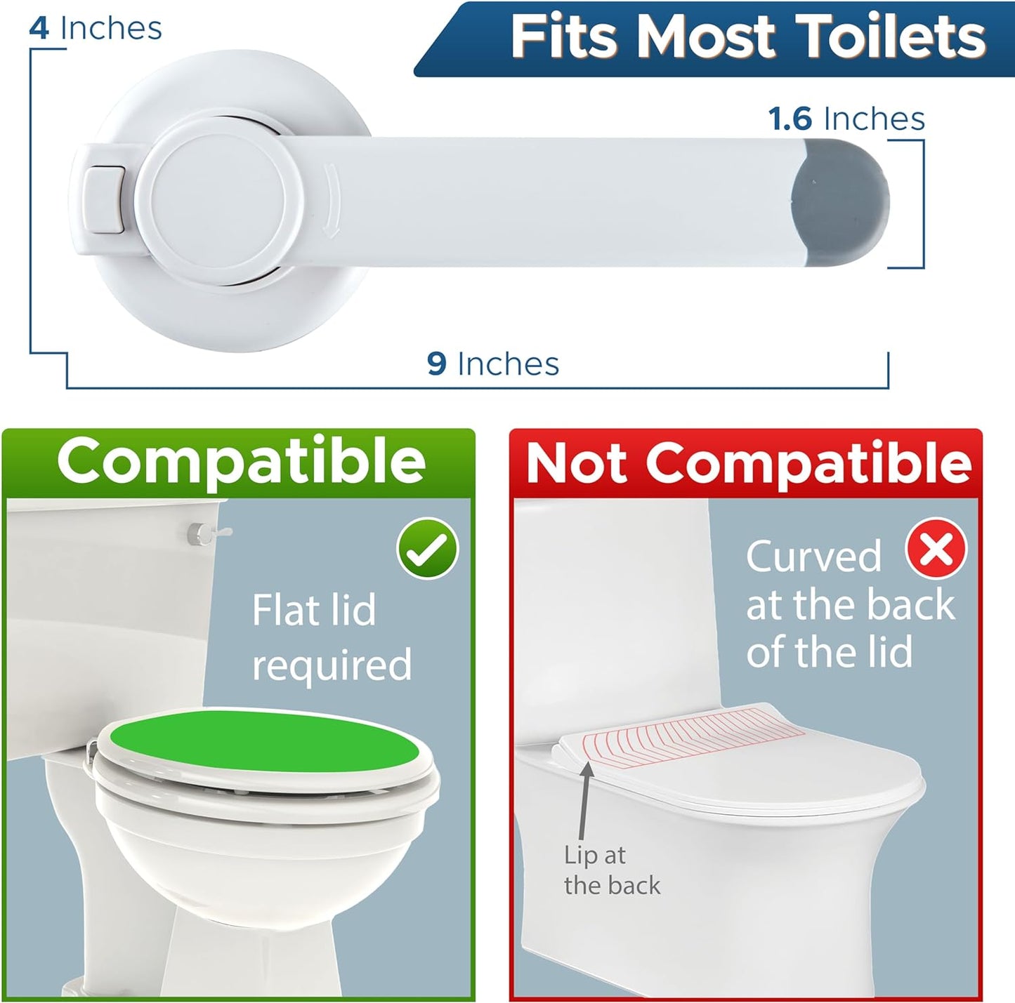 Baby Toilet Lock by  - 9"L X 4"W - Ideal Baby Proof Toilet Lid Lock - No Tools Needed Easy Installation with 3M Adhesive - Top Safety Toilet Seat Lock - Fits Most Toilets - White (1 Pack)