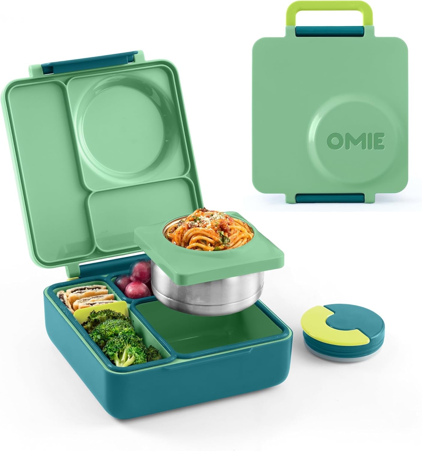 box Bento Box for Kids - Insulated Lunch Box with Leak Proof Thermos Food Jar - 3 Compartments, 2 Temperature Zones - (Meadow) (Single)