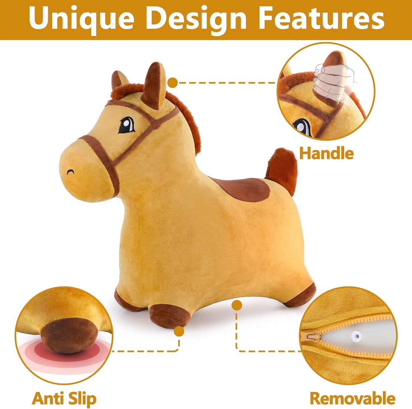 Bouncy Pals Hopping Horse, Toddler Girl Boy Inflatable Bouncing Animal Hopper Toy, Outdoor Indoor Plush Ride on Bouncer, Baby Birthday Gift 18 Month 2 3 4 Year Old Kid - Horse